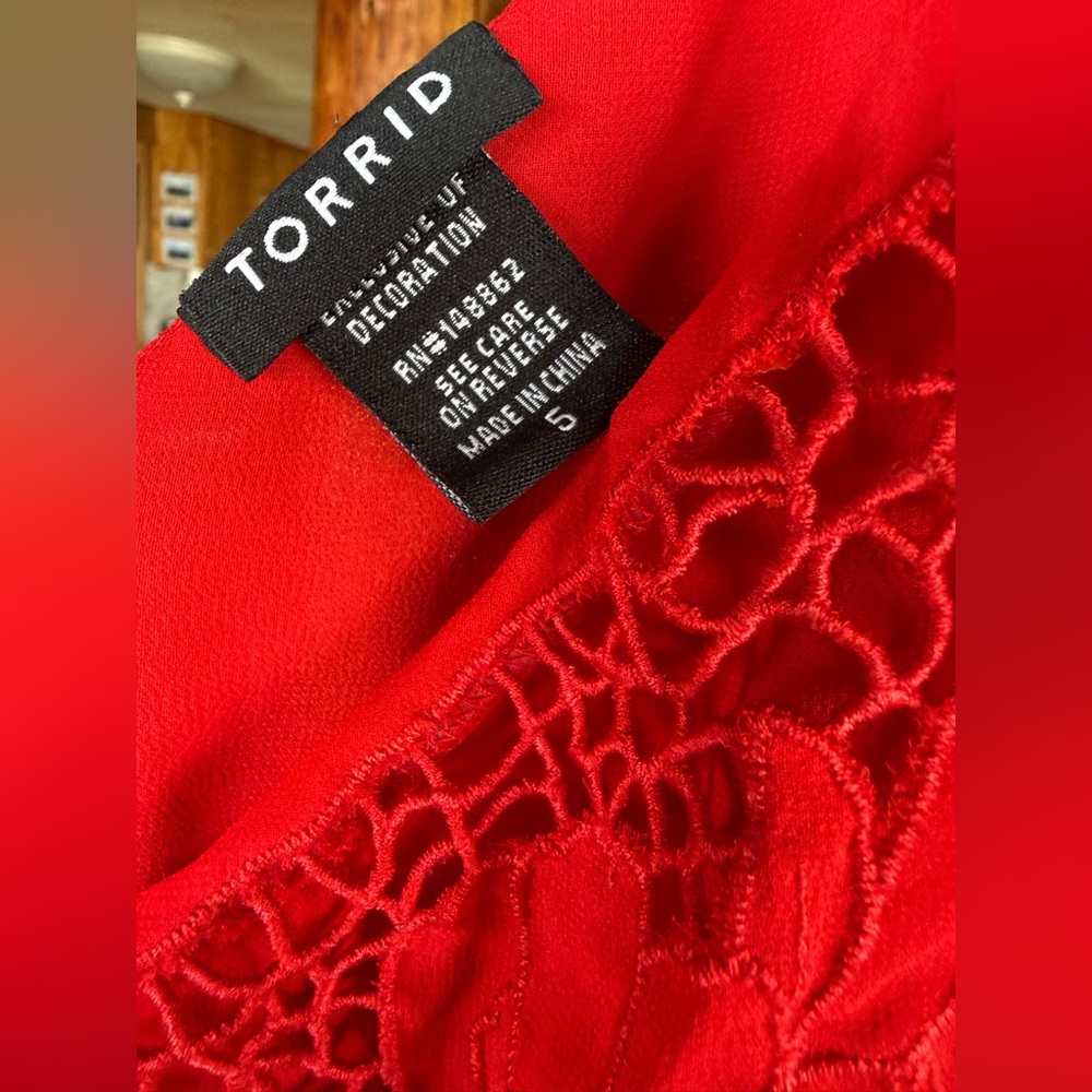 torrid Red Lace-Trim Cami with Decorative Mesh Detail